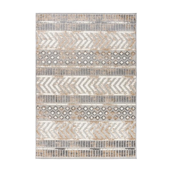 Distressed Geometric Beige 10 ft. x 14 ft. Indoor/Outdoor Area Rug