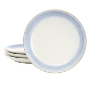 Martha Stewart Blue Rim 4 Piece 8.25 Inch Round Stoneware Dessert Plate Set in Blue