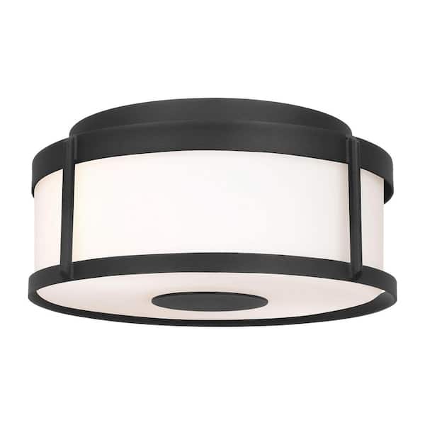 Luning Medium 1-Light Textured Black with Frosted Glass Outdoor Flush Mount Light