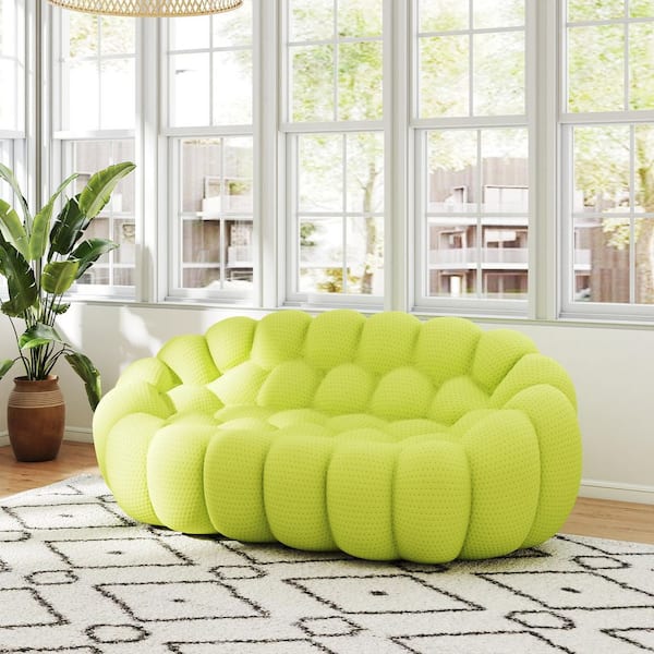 Luxury 79 in. Fluorescent Green Solid 3D Knitted Fabric 2-Seater Loveseat Modern Bubble Couch Sofa for Living Room