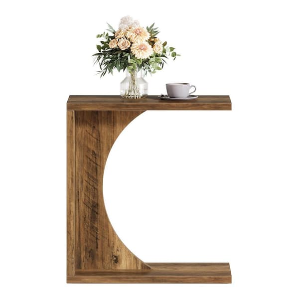 BYBLIGHT Kerlin 23.62 in. Rustic Brown C-Shaped MDF End Table, Small Sofa Side Table for Couch Modern Living Room Furniture