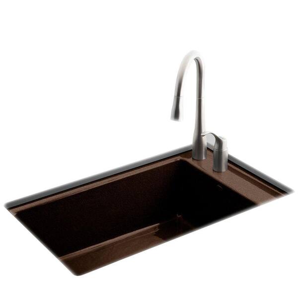 KOHLER Indio Undermount Cast Iron 33 in. 2-Hole Single Bowl Kitchen Sink in Black n' Tan