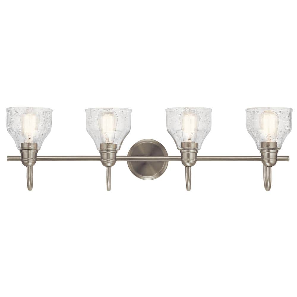 Avery Brushed Nickel 4-Light Vanity with Clear Seeded Glass
