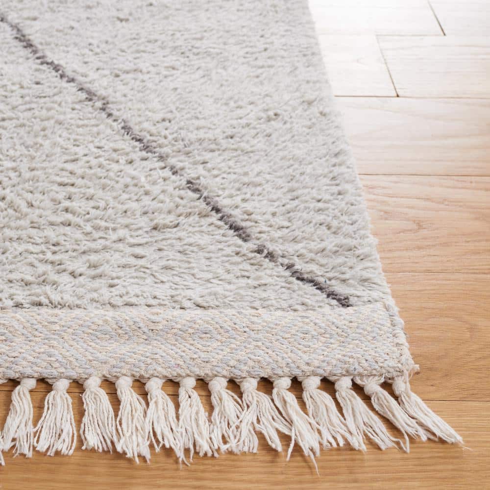 Gray and Ivory Hand-Knotted Washable Rectangular Area Rug