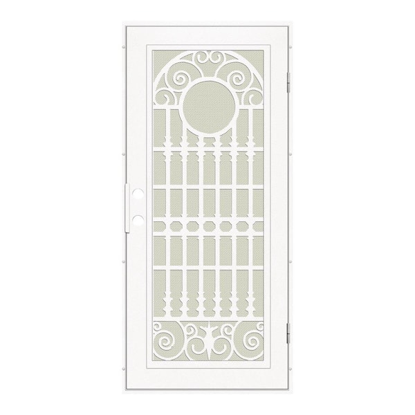 Unique Home Designs Spaniard 32 in. x 80 in. Left Hand/Outswing White Aluminum Security Door with Beige Perforated Metal Screen