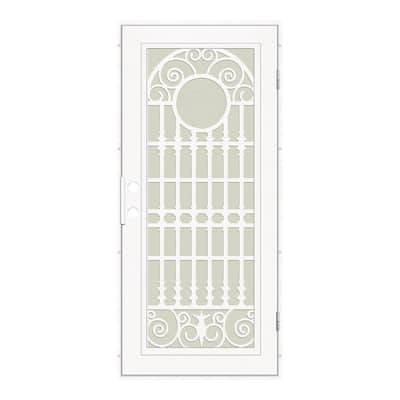 Spaniard 36 in. x 80 in. Left Hand/Outswing White Aluminum Security Door with Beige Perforated Metal Screen
