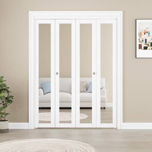 64 in. x 80 in. 1-Lite Mirrored Glass and Solid Core White Finished MDF Interior Closet Bi-Fold Door with Hardware