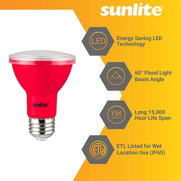Sunlite 50-Watt Equivalent PAR20 Red Recessed Reflector Party LED Light Bulb with Medium E26 Base (3-Pack)