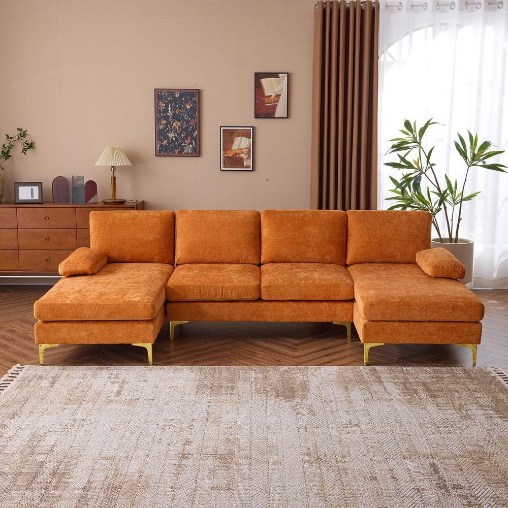 Metal Leg's Collection 110 in. Pillow Top Arm 3-Piece U-shaped Chenille Modern Sectional Sofa in. Orange price history on PriceWatchPro