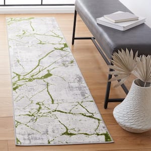 Amelia Gray/Green 2 ft. x 12 ft. Abstract Distressed Runner Rug
