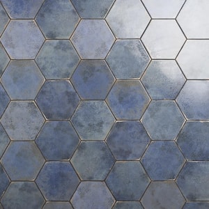 Mandalay Hex Blue 9.13 in. x 10.51 in. Polished Porcelain Floor and Wall Tile (8.07 sq. ft./Case)