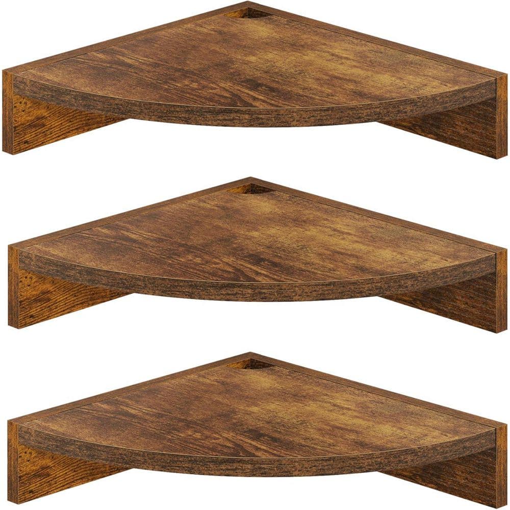 11.5 in. W x 11.5 in. D Brown Wood Corner Shelves Decorative Wall Shelf (3-