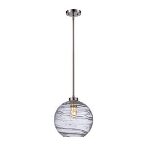 1-Light Brushed Nickel Globe Hanging Kitchen Pendant Light with Clear Wave Glass Shade
