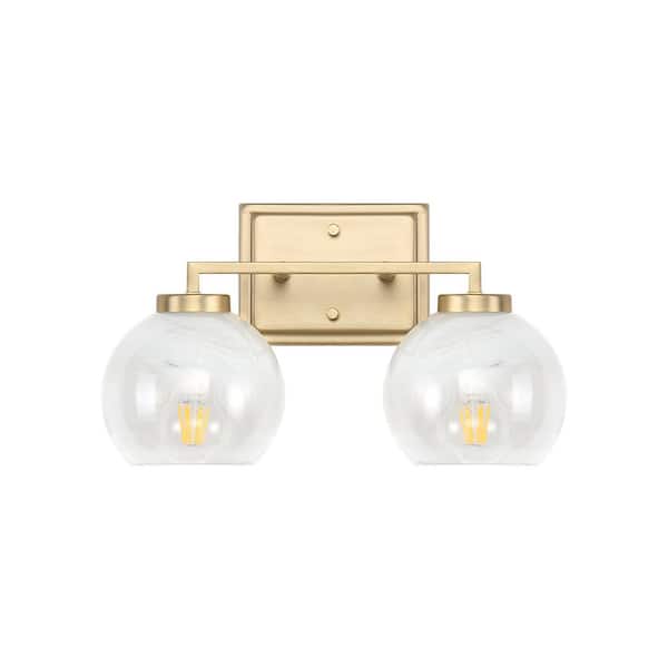 Elliott 7 in. 2 Light Brushed Champagne Bronze Vanity Light with Alabaster Shade