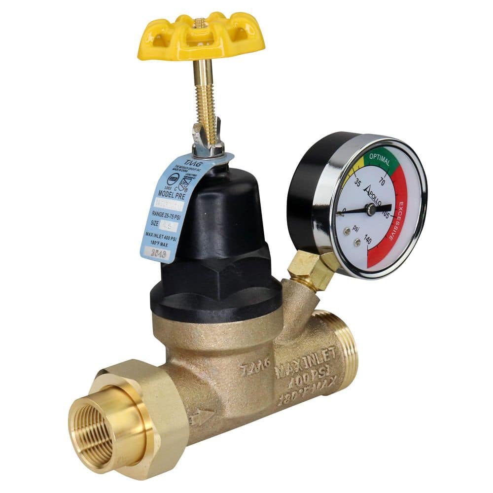 Apollo 3/4 in. FNPT x 3/4 in. MNPT Lead Free Bronze Pressure Reducing Valve with Gauge 69ELF114TWG