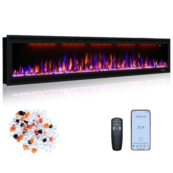 Prismaster ...keeps your home stylish 74 in. Smart Recessed and Wall-Mount Electric Fireplace w/ App control, Lifelike Flames and Adjustable Thermostat, 1500W