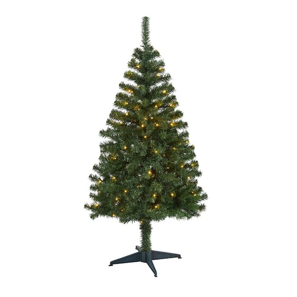 Nearly Natural 4 ft. Pre-Lit Northern Tip Pine Artificial Christmas Tree with 100 Clear LED Lights
