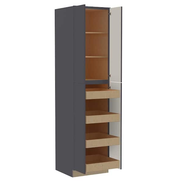 Home Decorators Collection Hargrove 18 in. W x 24 in. D x 90 in. H Assembled Plywood Pantry Kitchen Cabinet in Valiant Onyx with 4ROT Soft Close LH