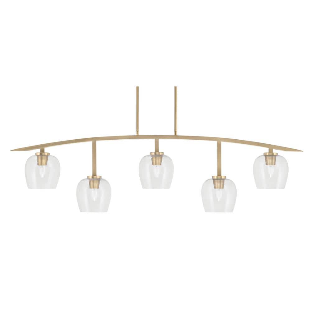 Siena 51.25 in. 5-Light New Age Brass Chandelier with 6 in. Clear Bubble Gl