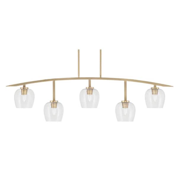 Unbranded Siena 51.25 in. 5-Light New Age Brass Chandelier with 6 in. Clear Bubble Glass Shades, no bulbs included