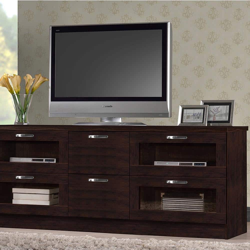 Adelino Dark Brown MDF TV Cabinet with Glass Doors
