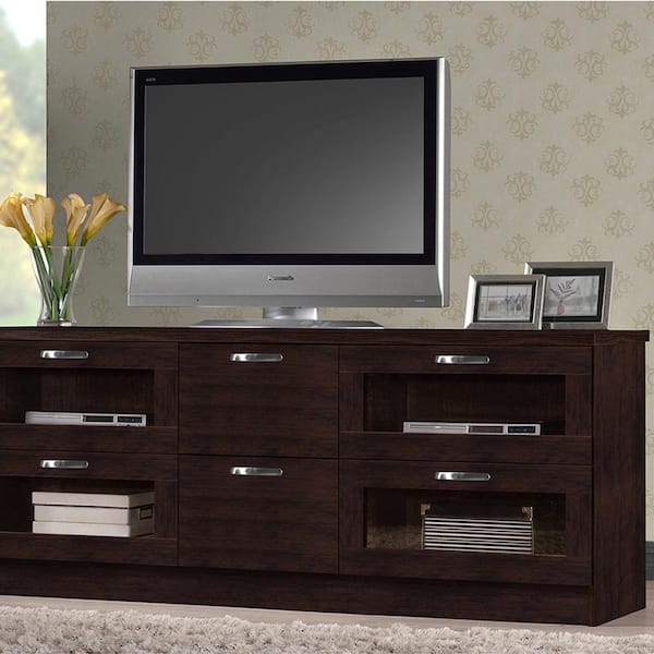 Baxton Studio Adelino 62 in. Dark Brown Wood TV Stand with 2