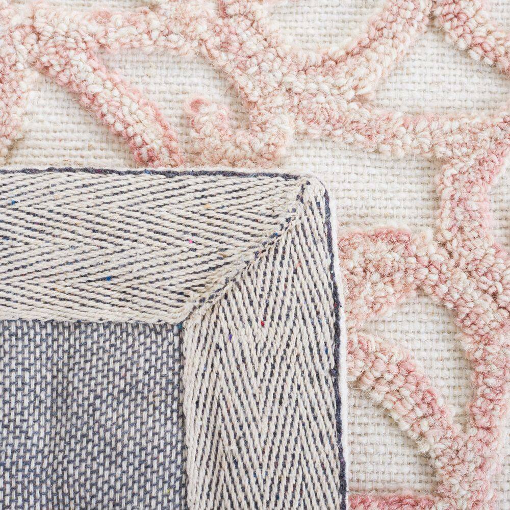 Handmade Pink Floral Round Wool Area Rug