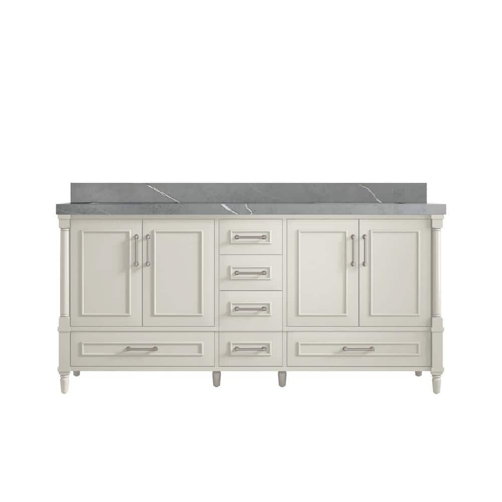 Hudson 72 in. Double Sink Freestanding Alabaster Bath Vanity with Piatra Gray Quartz Top Unassembled price history on PriceWatchPro