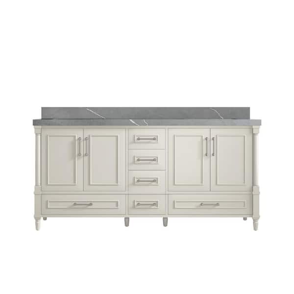 Willow Collections Hudson 72 in. Double Sink Freestanding Alabaster Bath Vanity with Piatra Gray Quartz Top Unassembled
