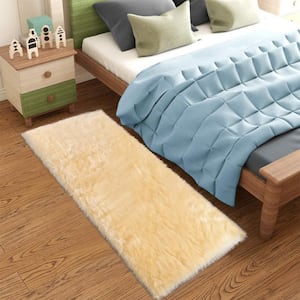 Sheepskin Faux Furry Pale Yellow Cozy Rugs 2 ft. x 5 ft. Area Rug Runner Rug