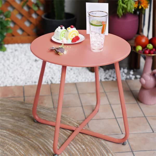 Dyiom Pink Outdoor Powder Coated Steel Round Side Table with Sturdiness  B09ST1TNC7 - The Home Depot