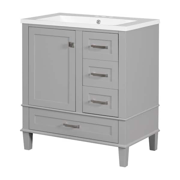 Unbranded 30 in. W x 18 in. D x 34 in. H Freestanding Bath Vanity in Grey with White Resin Top and Soft Closing Door