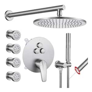 Single Handle 3-Spray Shower Faucet 1.8 GPM 10 in. Round Wall Mounted with Pressure Balance in Brushed Nickel with 4-Jet