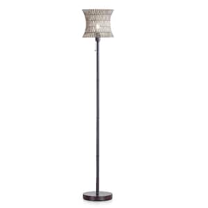 Bohol 68 in. Dark Bronze Metal Standard Floor Lamp with Rattan Shade