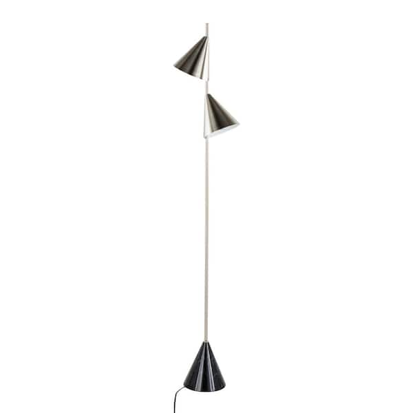 65 in. Nickel Contemporary 2-Light Smart 1-Way (On/Off) Standard Floor Lamp for Living Room with Metal Cone Shades