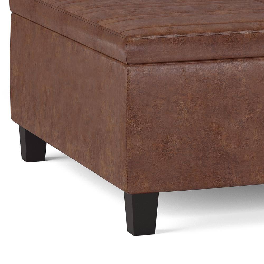 Ellis Distressed Saddle Brown Faux Leather Coffee Table Storage Ottoman
