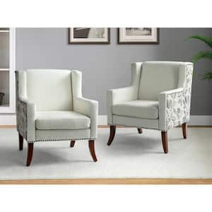 Gerry Leaf Upholstered Armchair with Nailhead Trim Design and Solid Wood Legs (Set of 2)