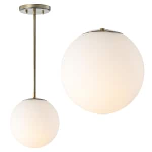 Bleecker 7.75 in. 1- Light White/Brass Metal/Glass Globe LED Pendant