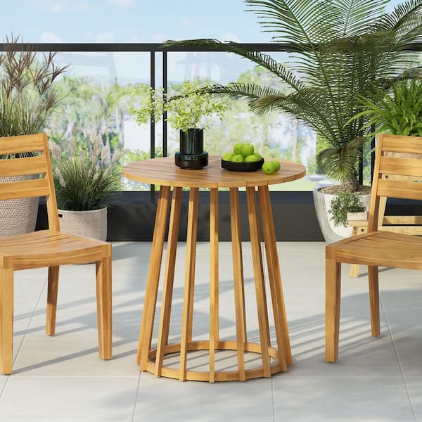 Harper & Bright Designs Teak Round Acacia Wood Outdoor Dining Table, Bistro Table