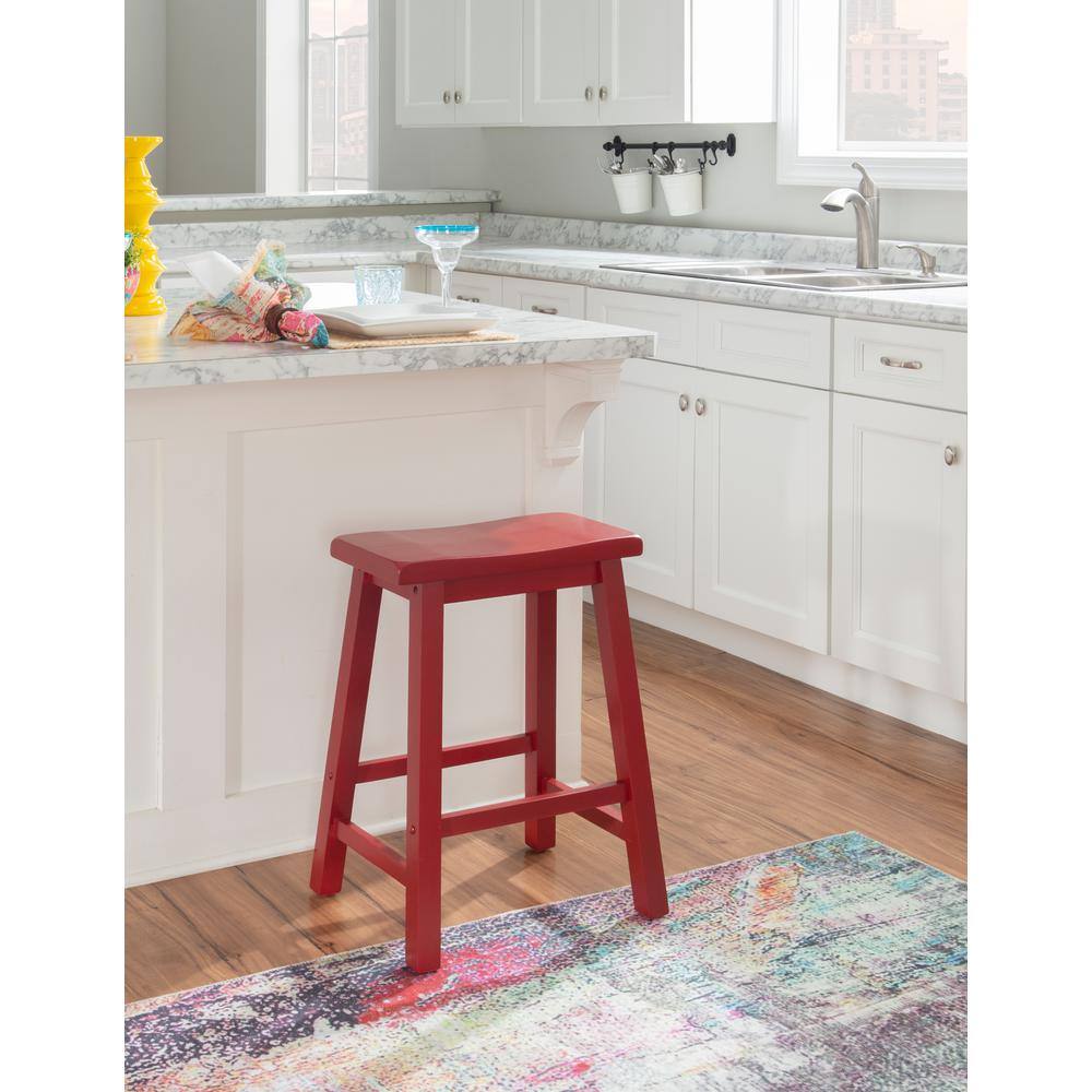 Crimson Red 24" Wooden Backless Saddle Counter Stool