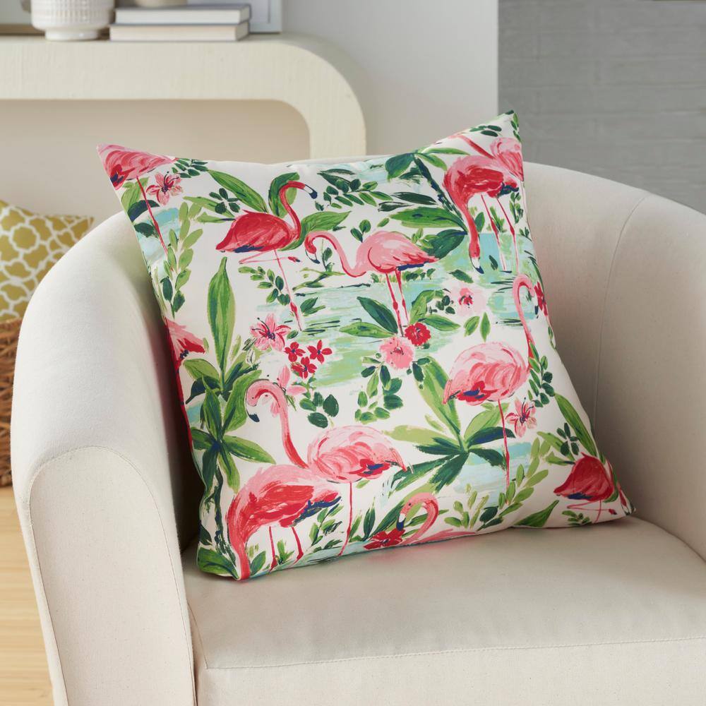 Waverly Flamingos Multicolor 20" x 20" Polyester Throw Pillow