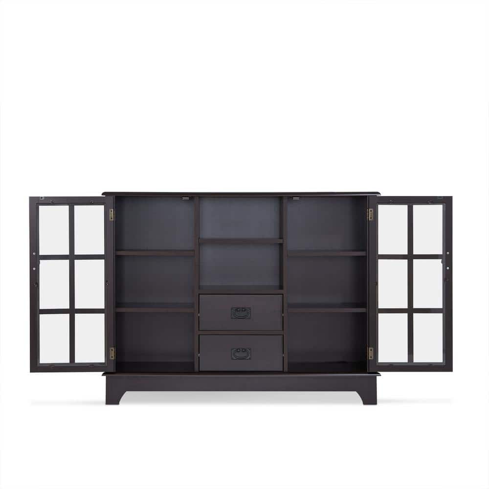 Espresso Black 42" Wood & Glass Console Table with Storage