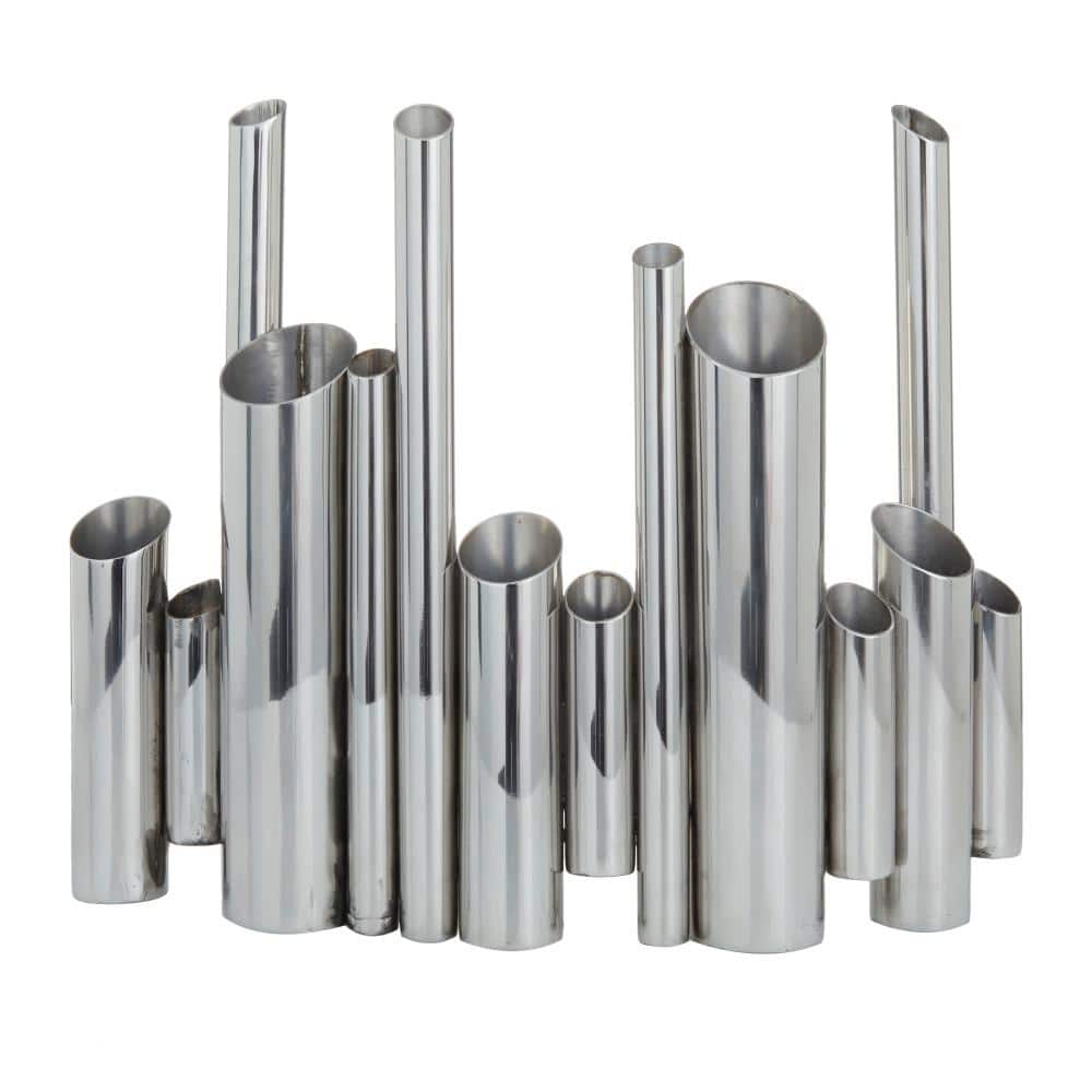 12 in. Silver Organ Pipe Tube Stainless Steel Metal Decorative Vase