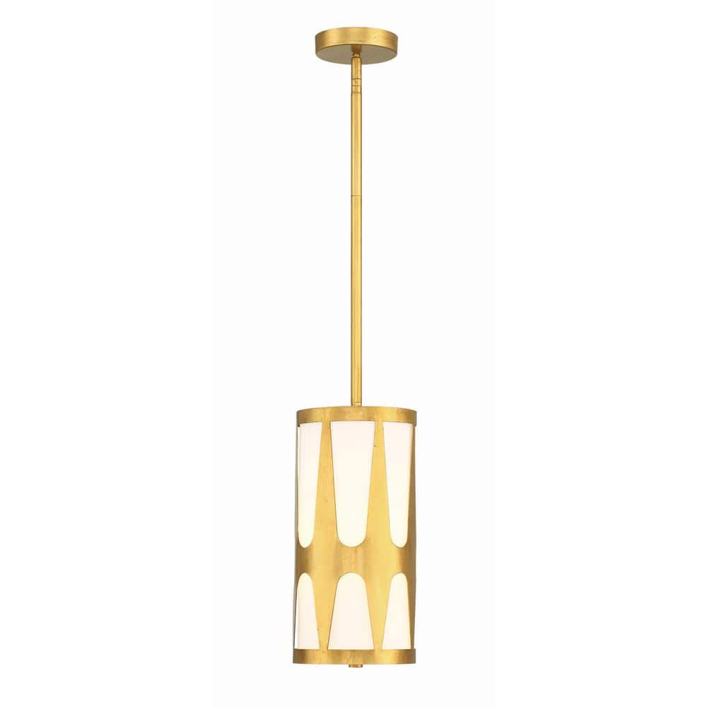 Antique Gold Pendant Light with White Glass Shade