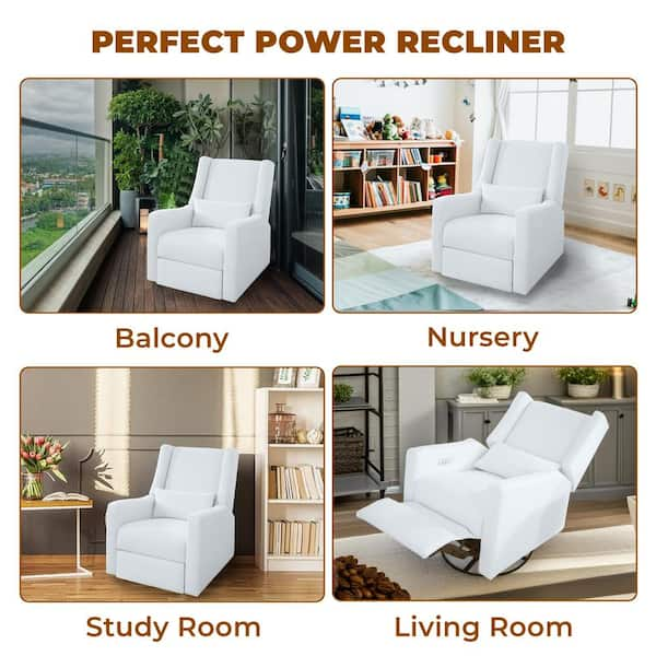 Reviews for HOMESTOCK Luxury Power Motion Motorized Recliner Chair Swivel Glider Upholstered Living Room Reclining Chair in Bright White Pg 1 The Home Depot