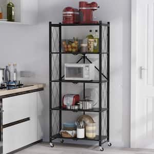 64.3 in. H Black Metal 10-Shelf Freestanding Standard Bookcase Foldable Metal Shelf Shelving Unit With Wheels