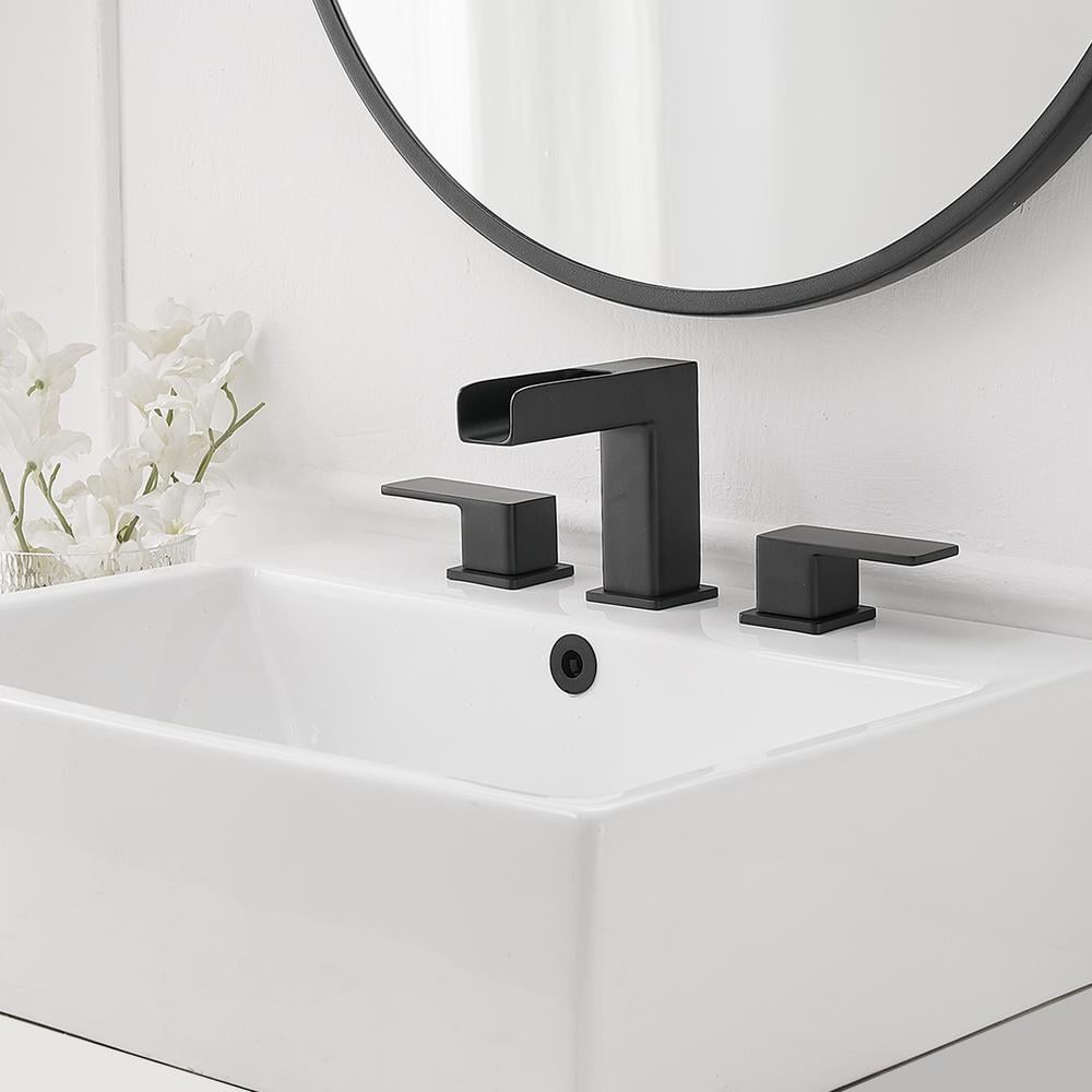 Matte Black Widespread 2-Handle Bathroom Faucet with Metal Drain