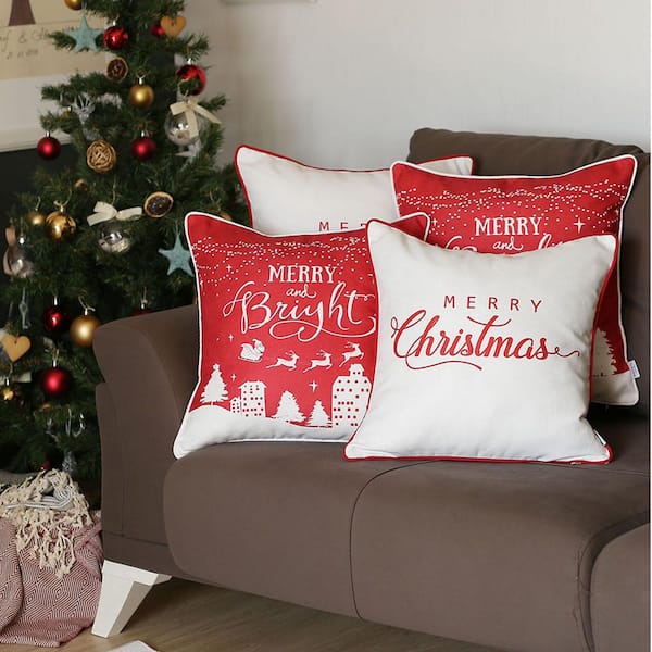 Christmas Throw Pillow Covers Outdoor Pillow Covers Cotton Linen Christmas  Pillow Covers 18x18 Christmas Decorations Set of 4 for Farmhouse Home