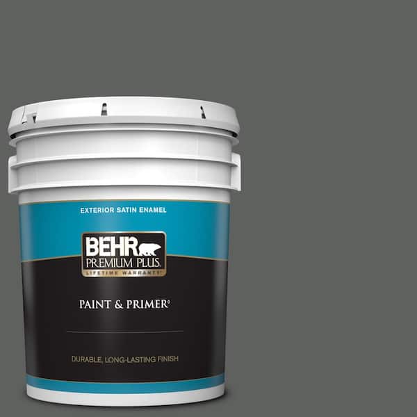 BEHR PREMIUM PLUS 5 gal. #N460-6 Hematite Satin Enamel Exterior Paint & Primer