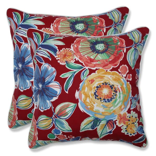 Pillow Perfect Floral Red Square Outdoor Square Throw Pillow 2-Pack